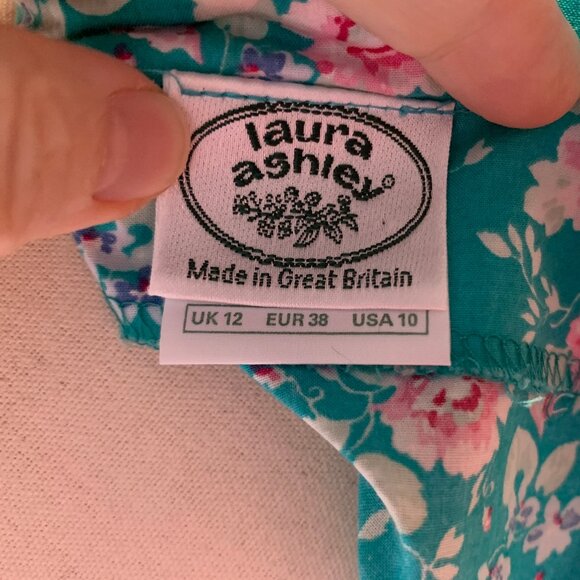 Vintage SS turquoise and pink Laura Ashley cotton dress US 10 - Picture 7 of 11
